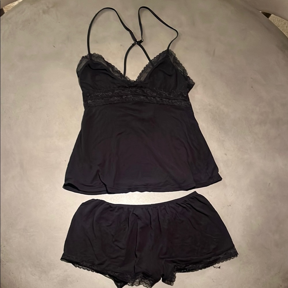 Victoria's Secret Black Lace Trim Pajama Set